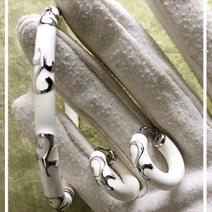VTG Sterling Inlay Bracelet & Earring Set White